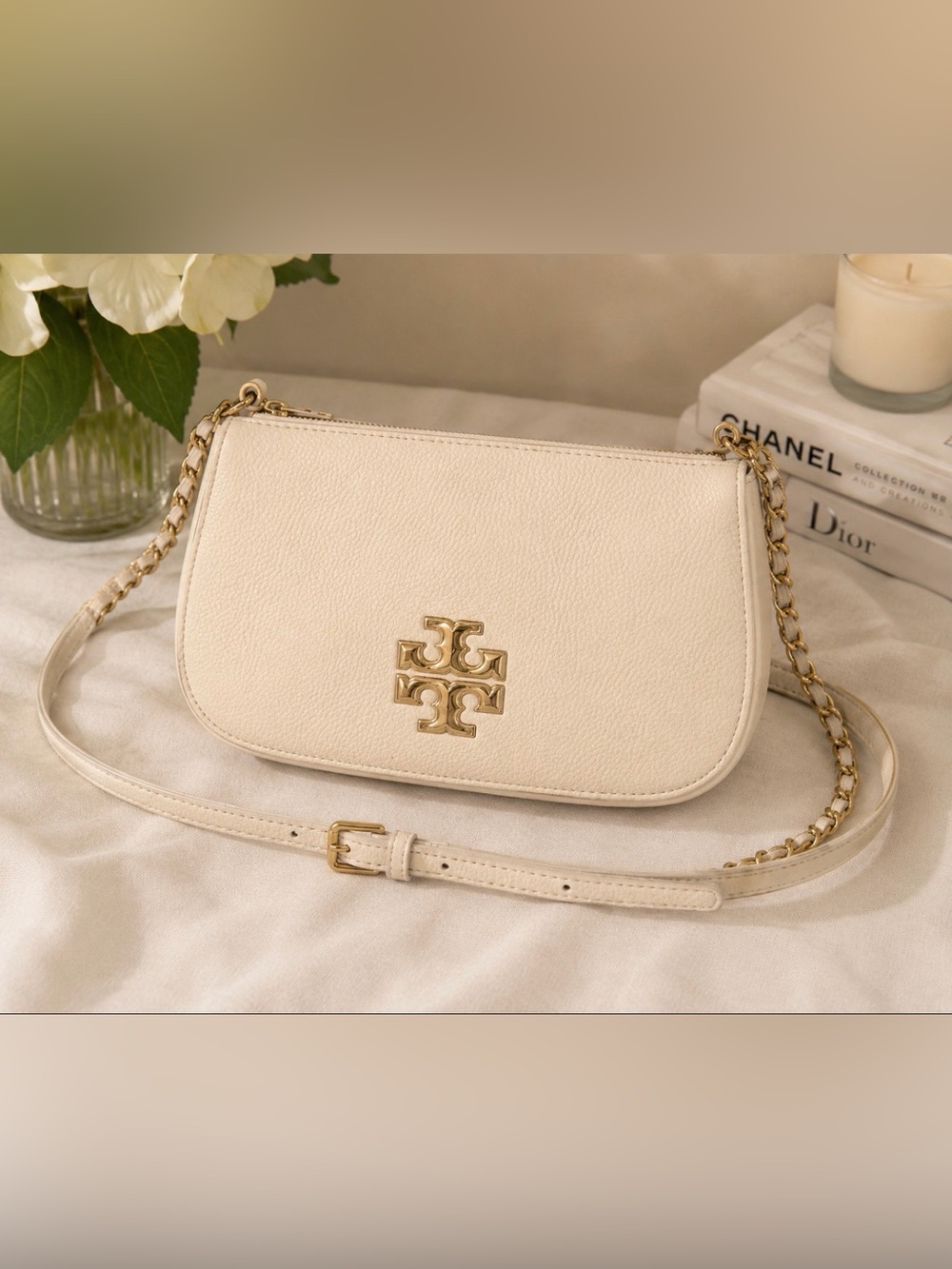 Tory Burch Cream Leather Crossbody Shoulder Bag